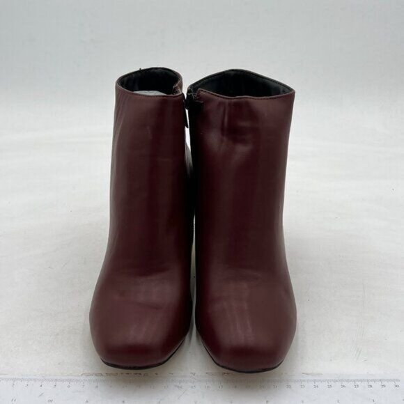 FSJ Brown Round Toe Crystal Chunky Block Low Heel Ankle Boot Side Zipper Shoes - Picture 4 of 8